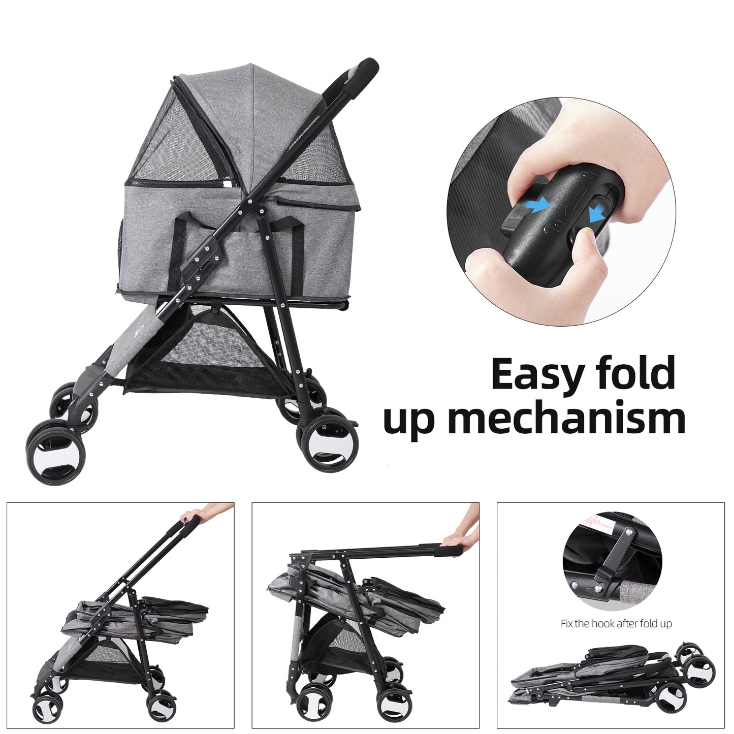 Pet Stroller with Rain Cover Dog Cat Pushchair Trolley Detachable Carrier Folding