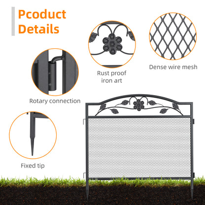 Decorative Garden Fence 5Pcs Black Metal Garden Barrier Dog Fence Animal Barrier for Outdoor Garden Yard Patio