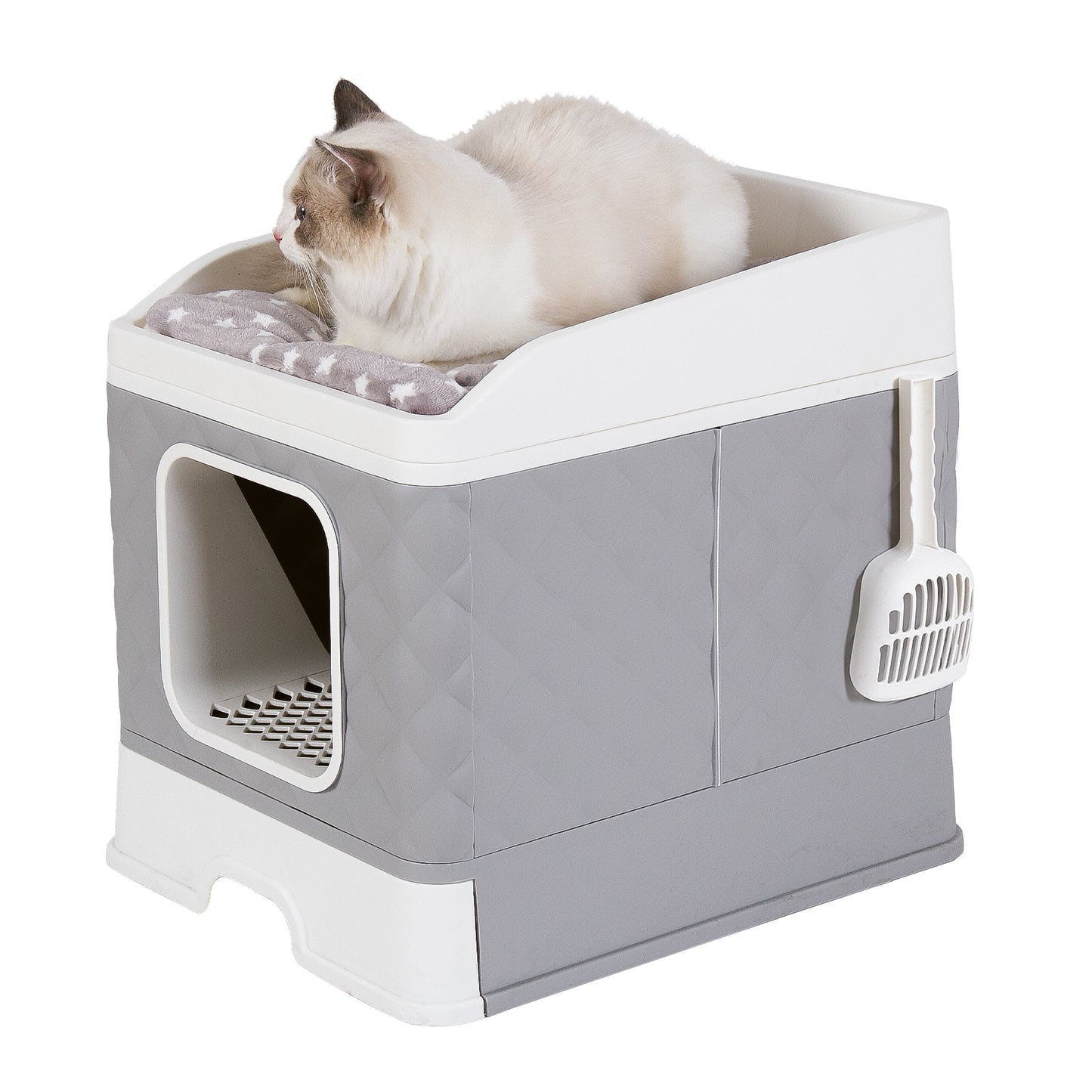 Detachable Cat Litter Box Furniture Top Front-entry Litter Box with Cushion Mat