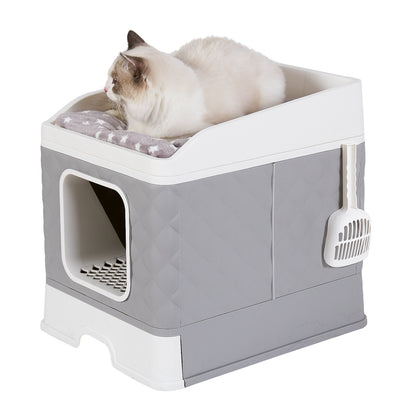 Detachable Cat Litter Box Furniture Top Front-entry Litter Box with Cushion Mat