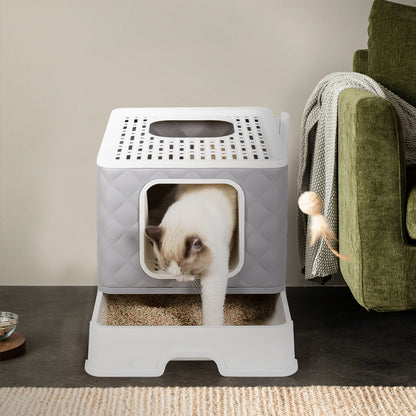 Detachable Cat Litter Box Furniture Top Front-entry Litter Box with Cushion Mat