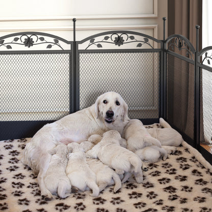 The panels interlock together securely with full-length connecting rod.  Ideal playpen for puppy training, exercise, camping, fencing, whelping.  Waterproof wrapping cloth around the sides, prevents from any bugs. Constructed of stronger metal iron with anti-rust finish, resistant to damage and break.  Detachable design, folds them flat for compact storage and portability when not in use.