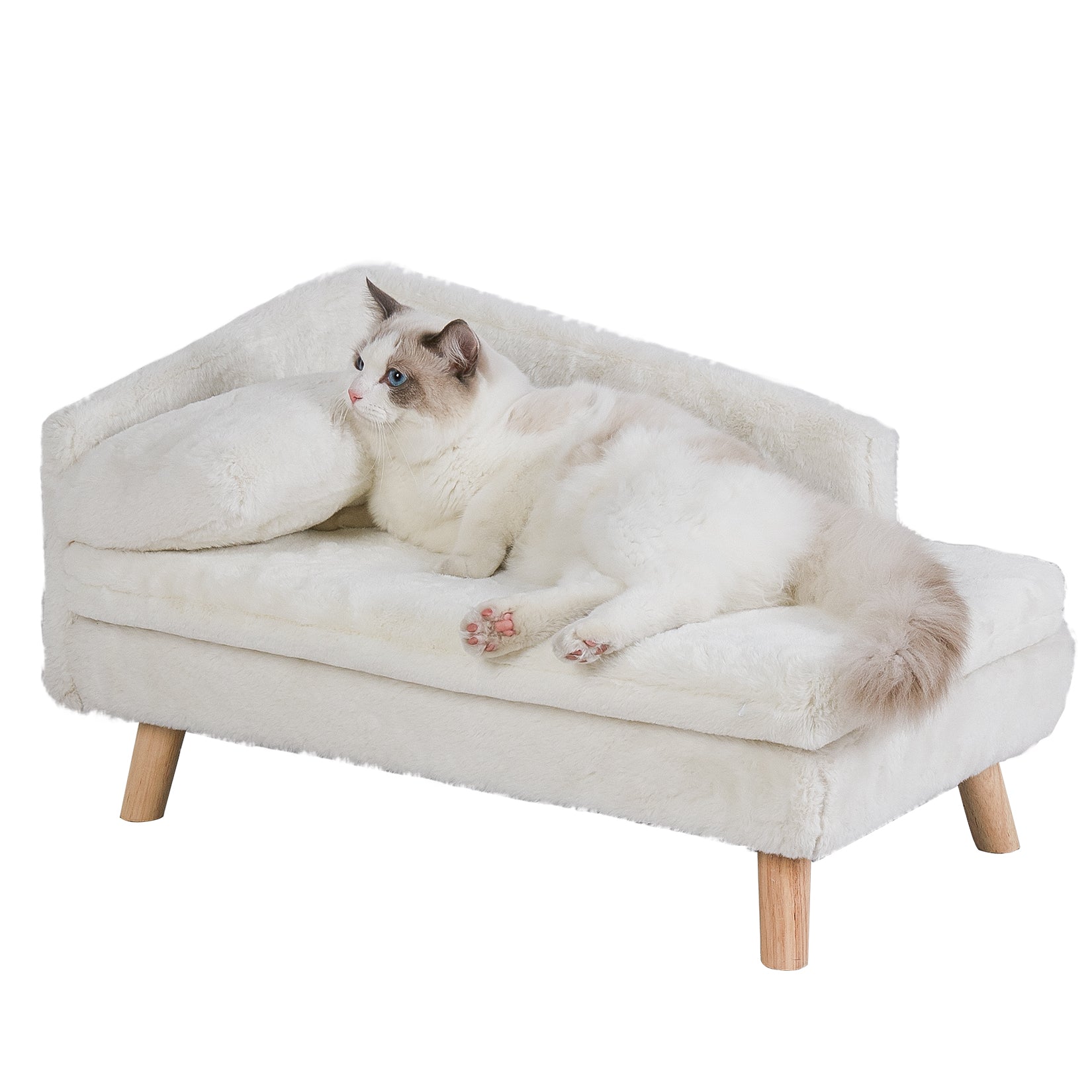 Adorable look dog couch bed, L shape design, designed with a plush cover for extra warmth, you will feel smooth and soft when you receive the bed. Very sturdy with the rubber wood legs sitting on the floor. It is stylish and fits any puppies and cats.