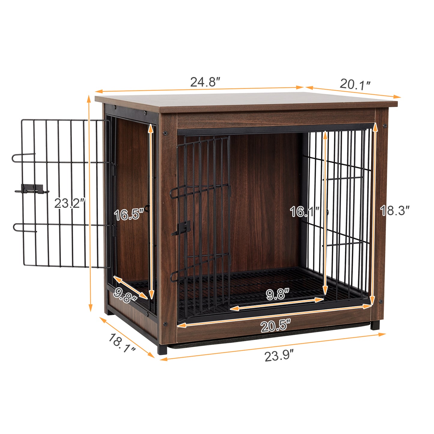 Double Door with Tray Metal Wood Dog Cage