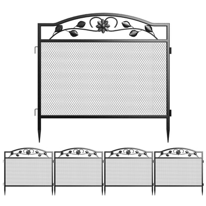 Decorative Garden Fence 5Pcs Black Metal Garden Barrier Dog Fence Animal Barrier for Outdoor Garden Yard Patio