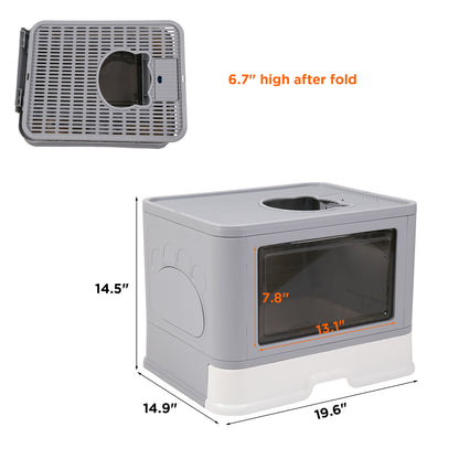 Enclosed Cat Litter Box Front Entry & Top Exit Toilet Boxes Litter Tray Drawer With Massager Litter Scoop for Kittens, Detachable Design