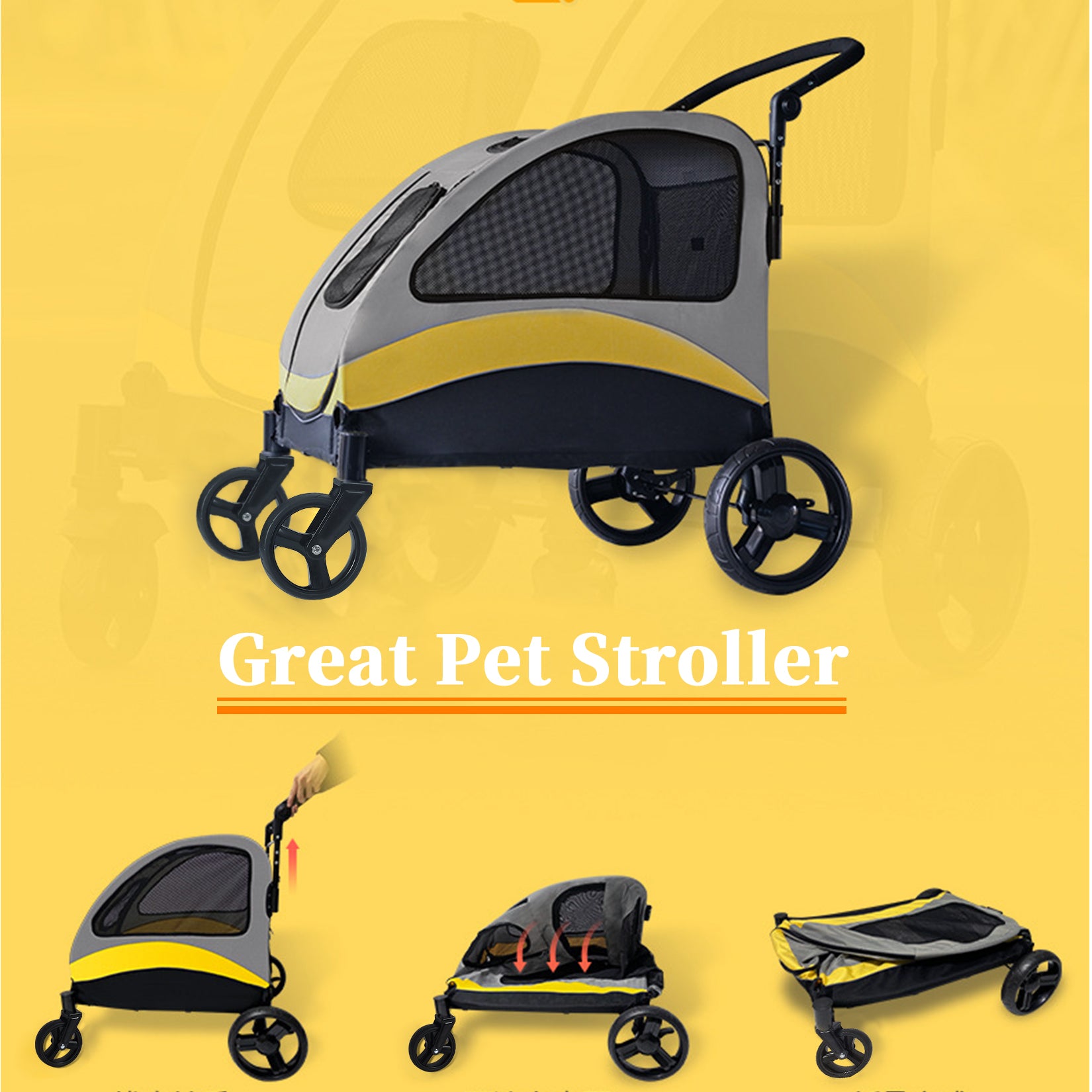 Pet Stroller for Large Dogs Foldable Pet Cat Travel Carriage Stroller ...