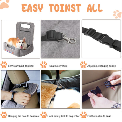 Soft Dog Car Seat Safe Anti-Slip Travel Portable Dog Booster with Pockets
