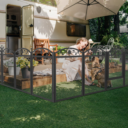 Dog fence made from metal iron with smooth edges, stronger and heavier, resistant to be damaged and bitten, creates a secure and cozy spot for small dogs, bunnies, chicks, ducks and kittens, 15mm wire gap, tight enough to prevent them from escaping, will not stuck pet feet
