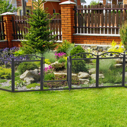 Comes with 8 panels, each 24”x31.5”, which can easily form a large area in indoor room or outdoor backyard, can be shaped into octagonal, squared, or L -shaped, you can buy two(16panels) or three(24panles) and make a bigger space for dogs to move around and play, equipped with prongs end, which is 34.6” height in total, easily insert into the ground to keep firm and stable when used outdoors