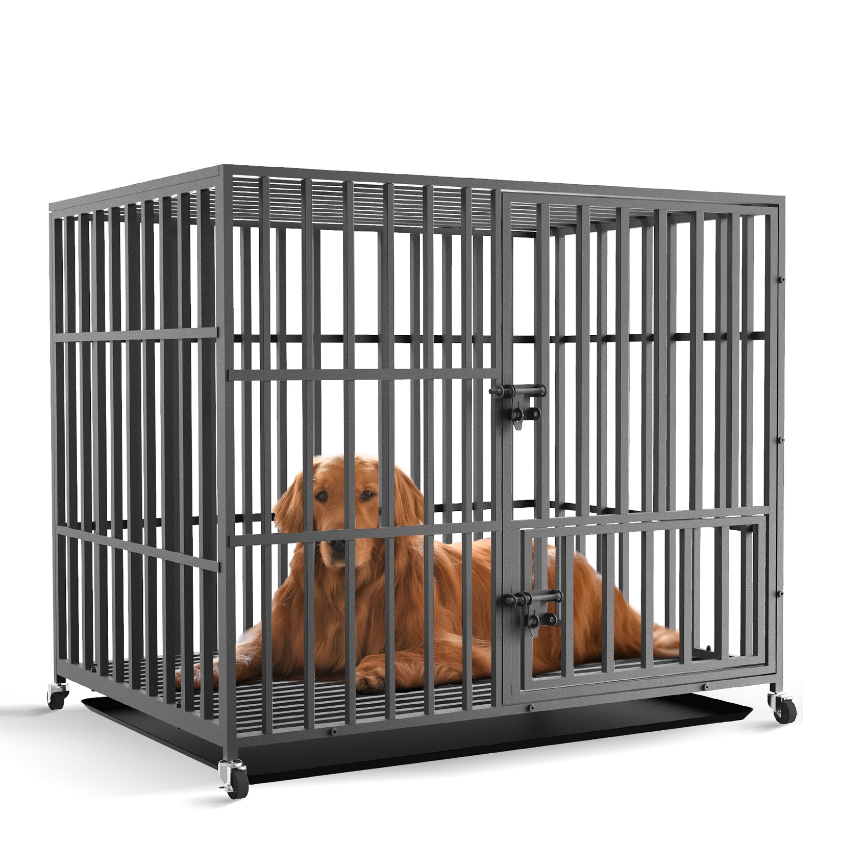 37” 42” 46” Heavy Duty Dog Cage Pet Dog Crate w/ 3 Doors Kennel 