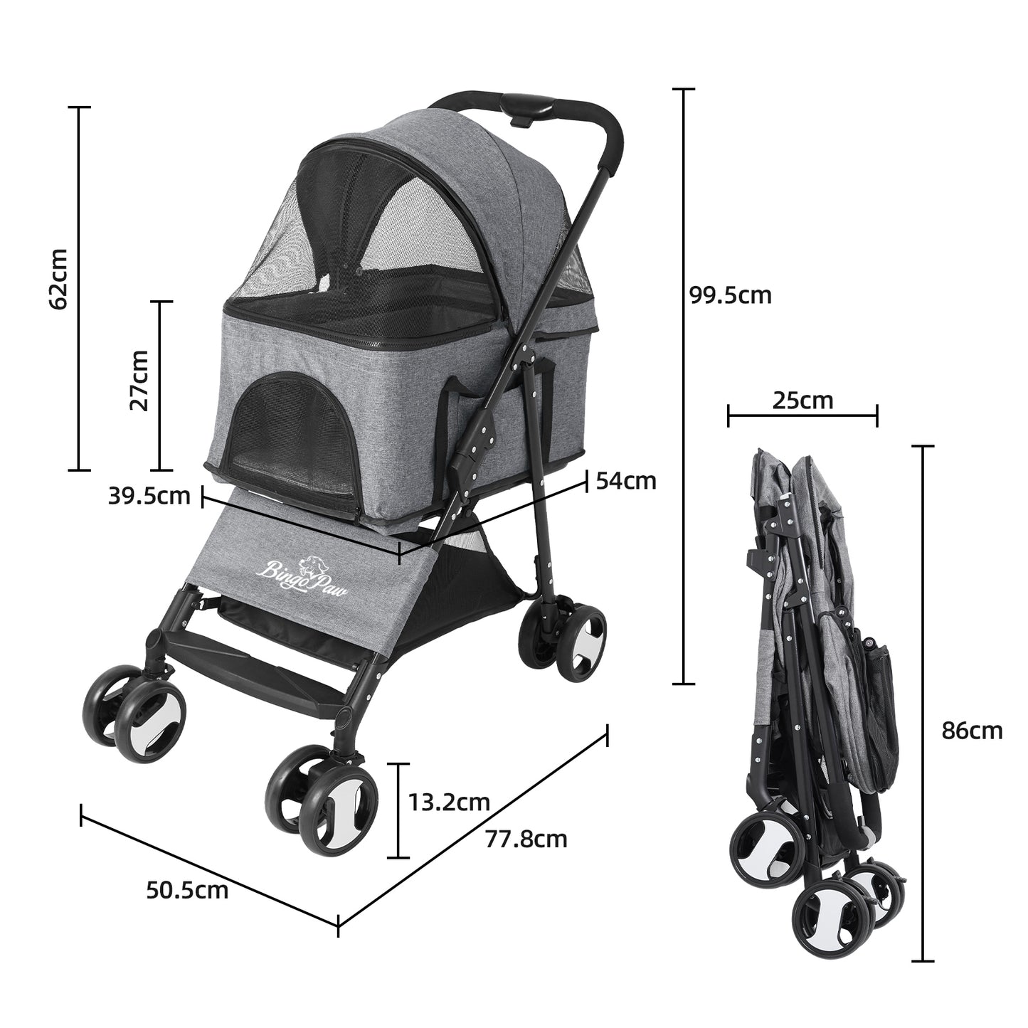 Pet Stroller with Rain Cover Dog Cat Pushchair Trolley Detachable Carrier Folding