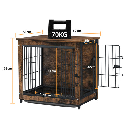 Furniture Dog Cage End Table Wooden Crate Double Door & Tray