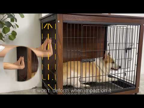 Dog Training Crate Kennel Double Door with Tray Metal Wood Dog Cage